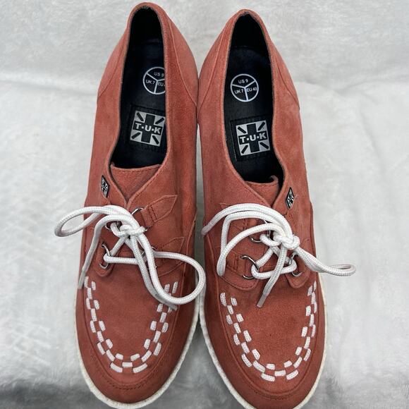 T.U.K Peachy Suede Wedge Creeper Shoes Size 9 Lace Up - Picture 8 of 12